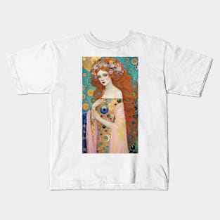 Gustav Klimt's Enigmatic Muse: Inspired Woman in Gilded Splendor Kids T-Shirt